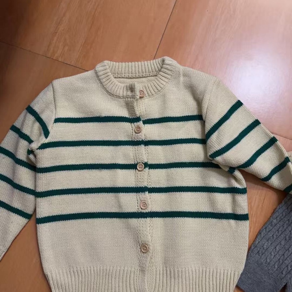 Striped Cream and Green Cardigan